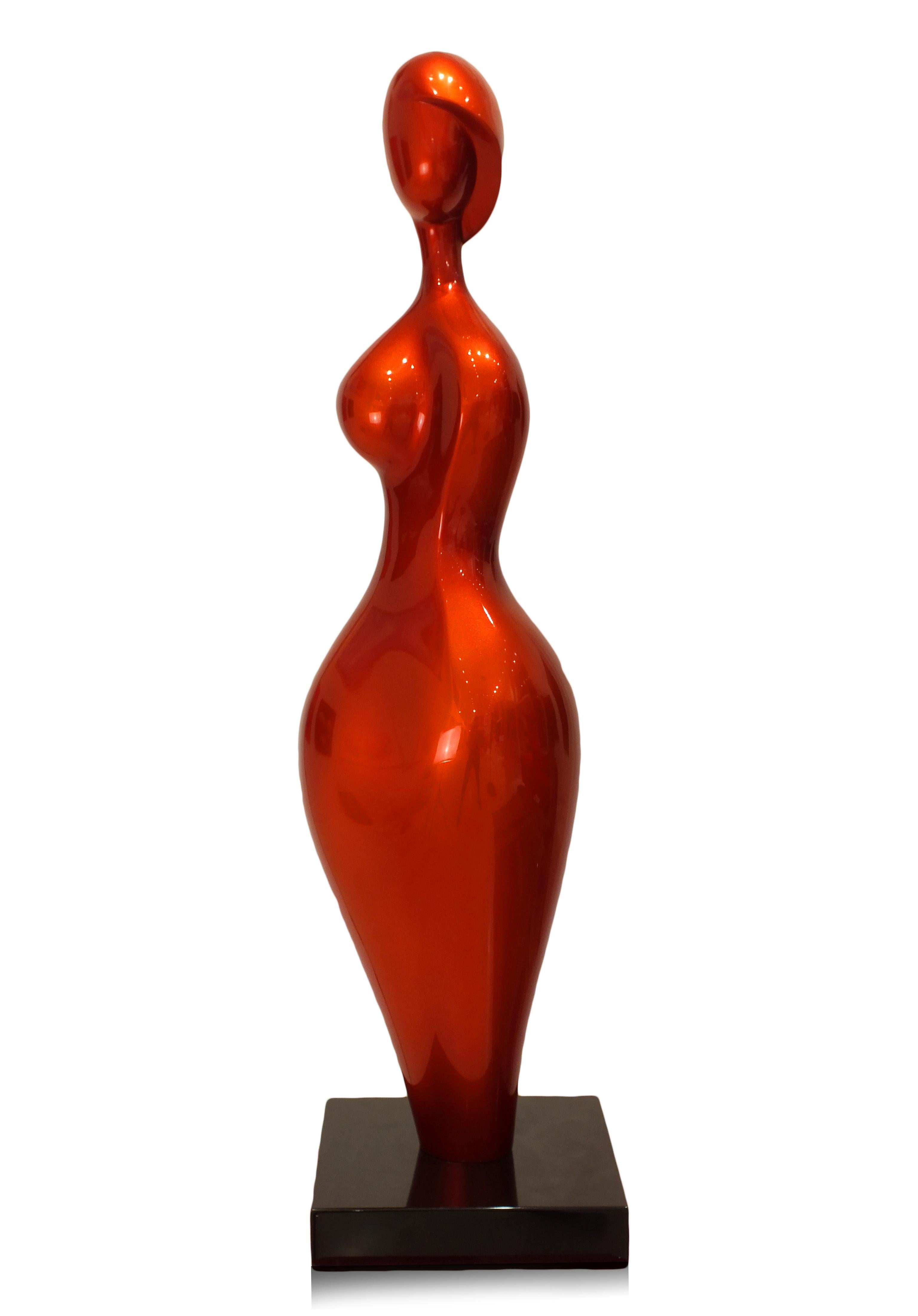 Paul Braslow Figurative Sculpture - The Girl [Orange], Bronze