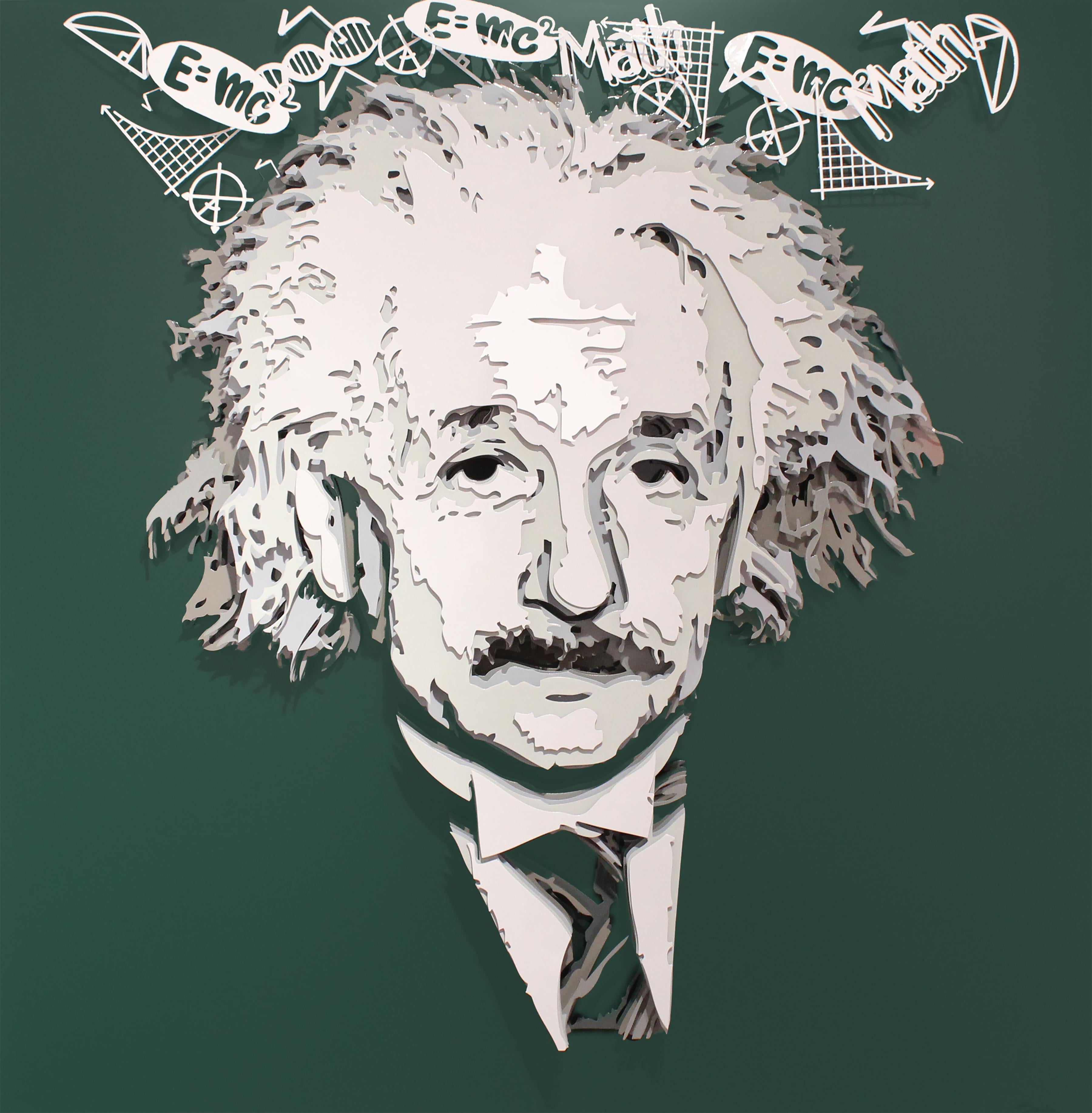 „Einstein“, 3D-gemalte Metall-Wandskulptur  – Mixed Media Art von Benda 