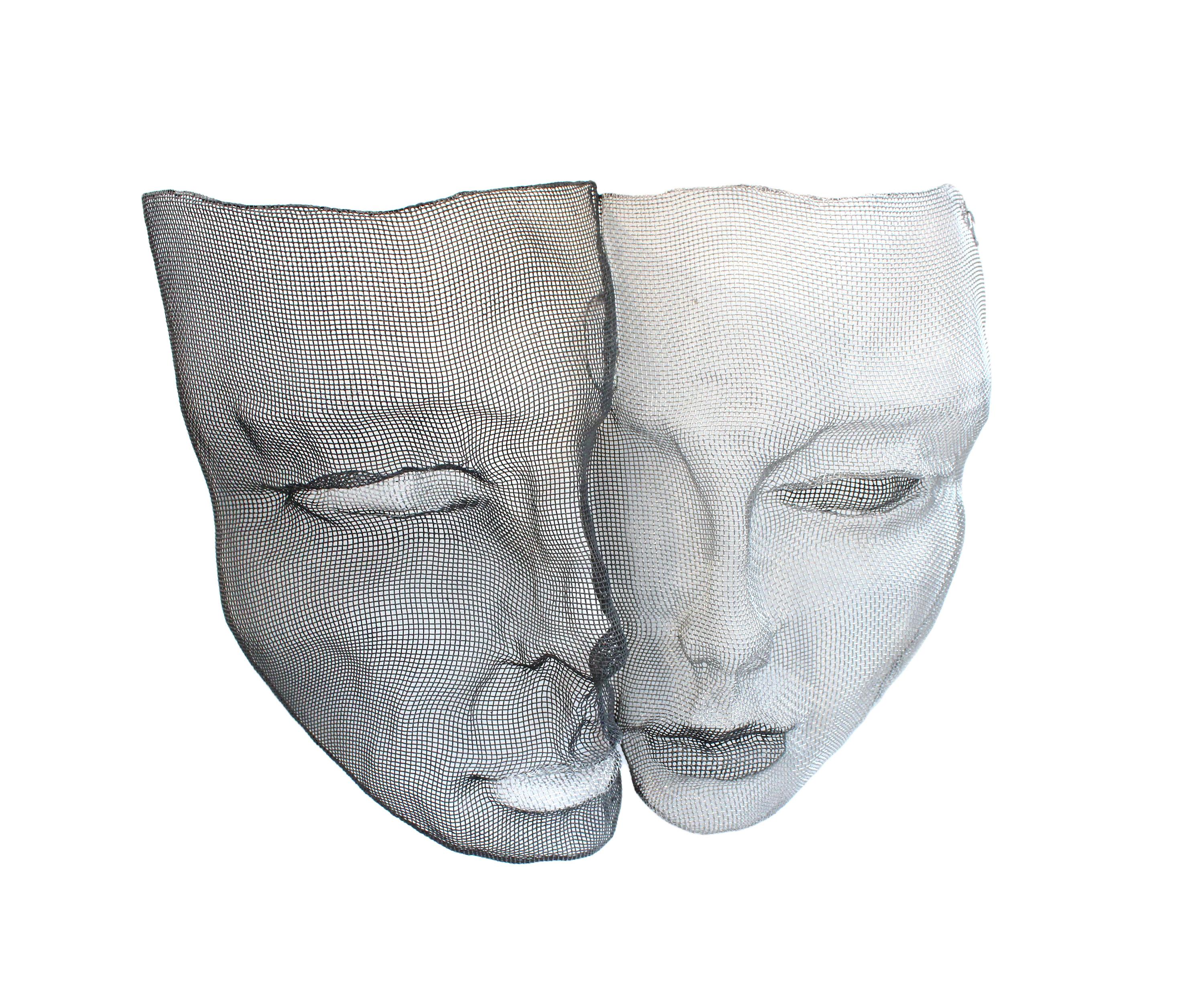 Ella Almog Figurative Sculpture - Black and White Face, Mesh Sculpture