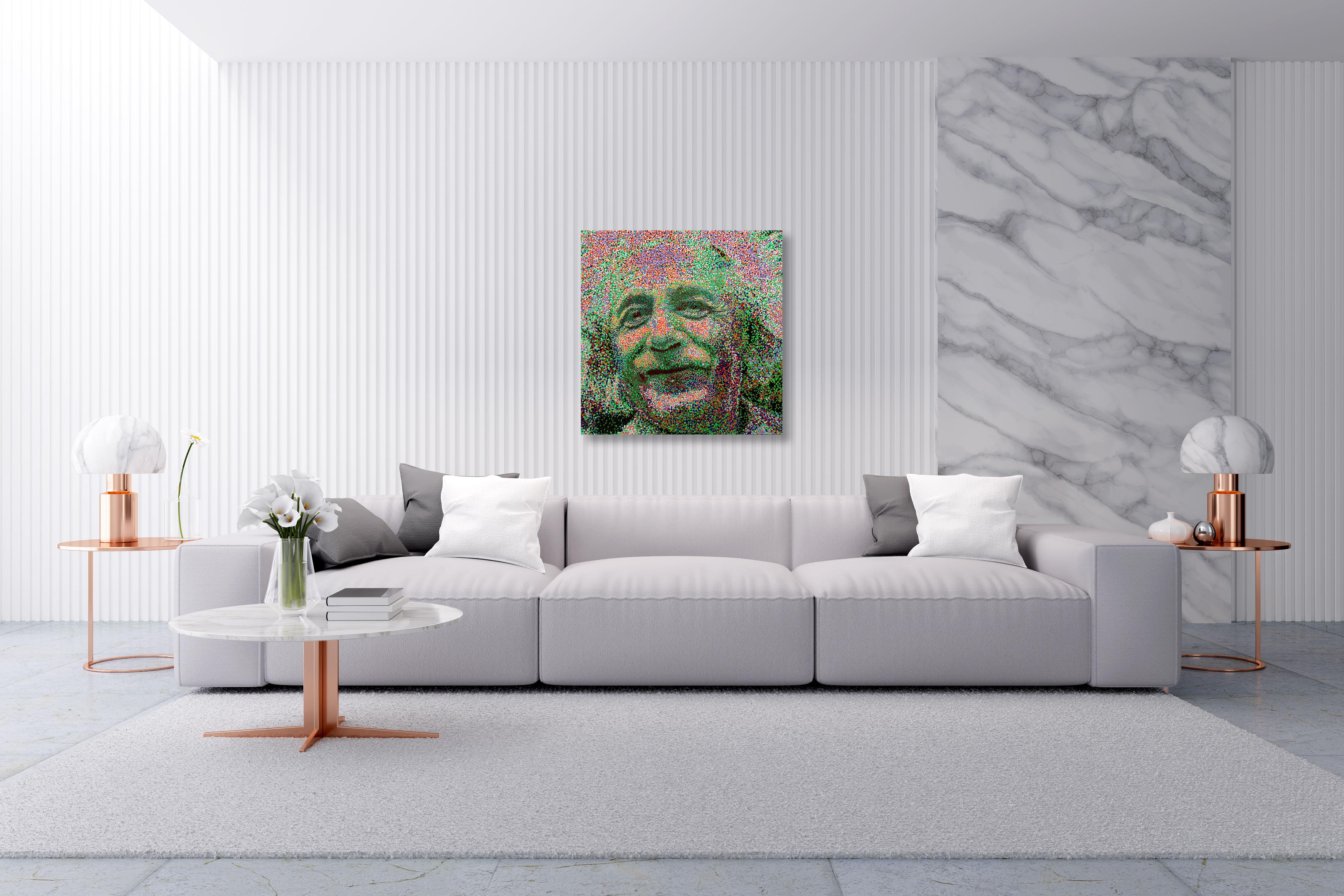 ''Einstein'' is a unique mixed medium acrylic on Canvas by Ophear. The artwork comes with a certificate of authenticity. This piece is signed and comes ready hang.  

OPHEAR is an American artist that lives and works in Israel. He channels his ideas