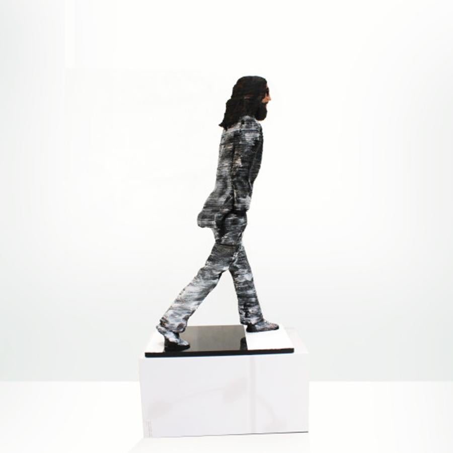 Crossing Abbey Road (Mini), Vinyl Records - Gray Figurative Sculpture by Georges Monfils