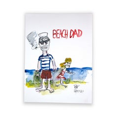 „Beach Dad“ Gemälde in Mischtechnik auf Papier von Brad Fisher, REP von Tuleste Factory