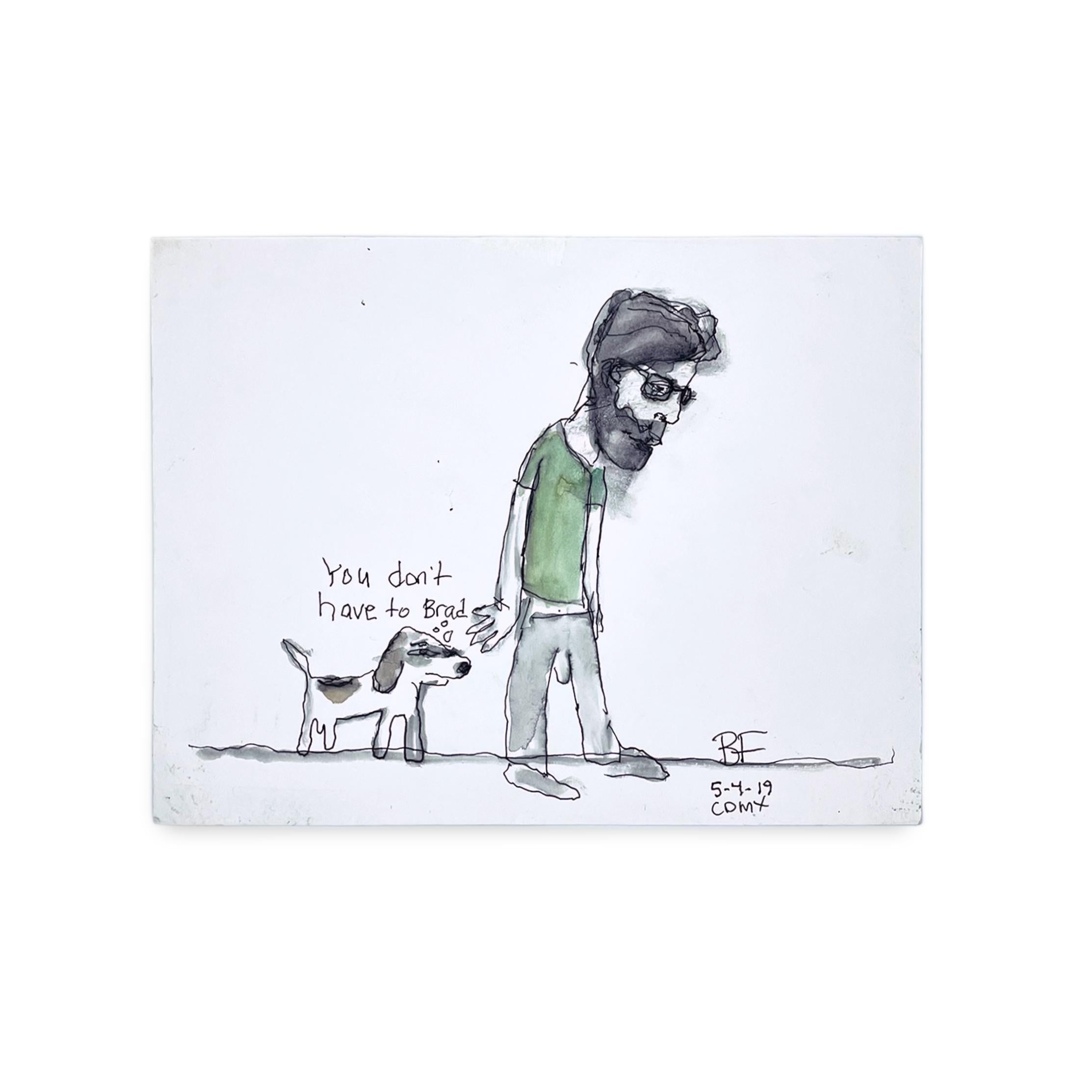 "You Don't Have To" Inchiostro figurativo e acquerello giapponese su carta di Brad Fisher