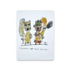 Aquarelle à l'encre graphite « Squirrels Just Wanna Have Fun » de Brad Fisher