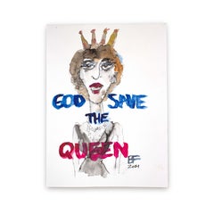 "God Save The Queen" Graphite Ink & Japanese Watercolor on Paper by Brad Fisher