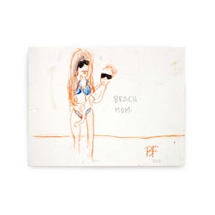 "Mamá de la playa" Grafito, carboncillo color óxido y acuarela japonesa de Brad Fisher