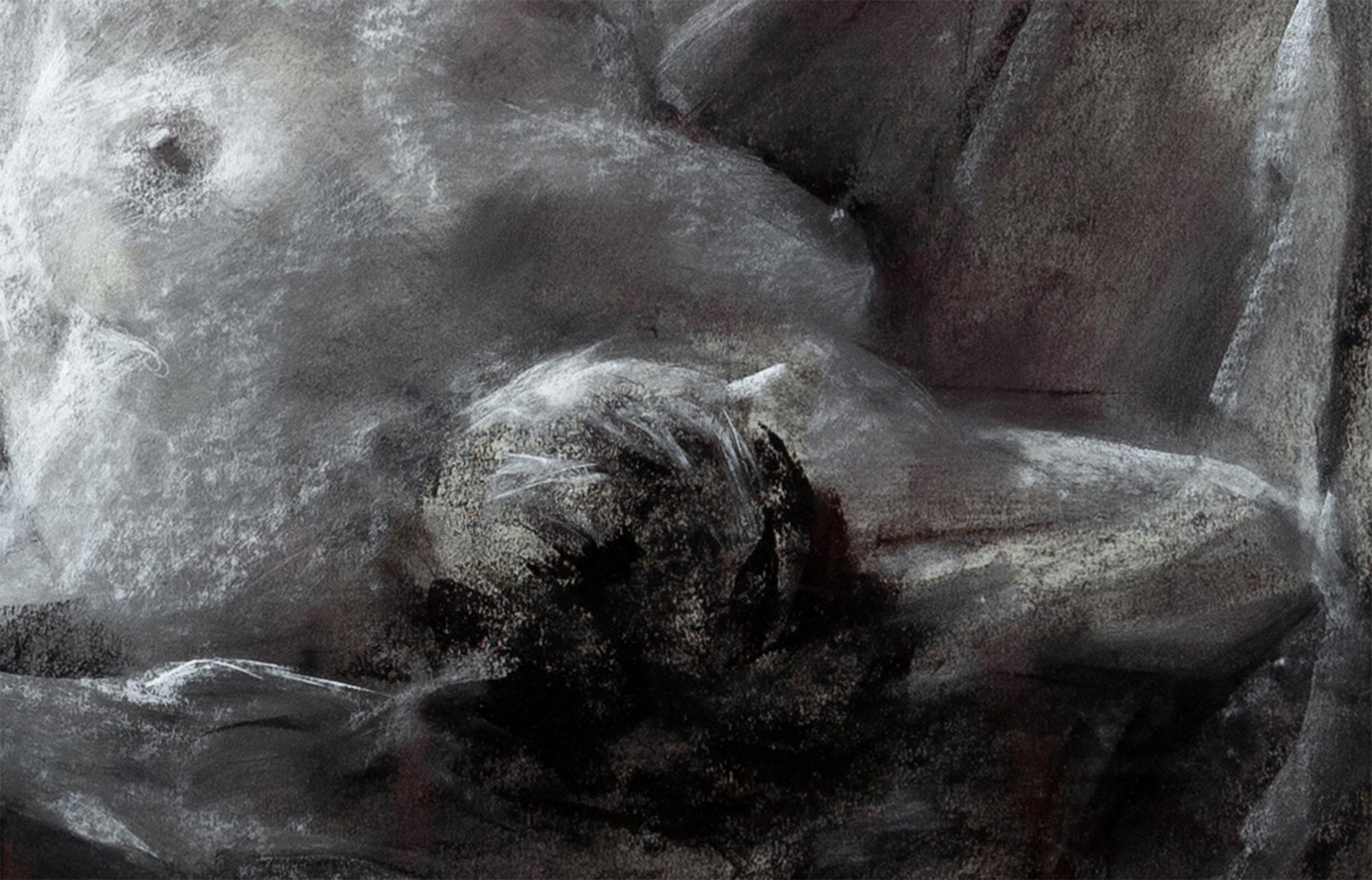 'Female Nude in Repose, ' Charcoal and Conté Drawing on Paper by Paul Wingo 1