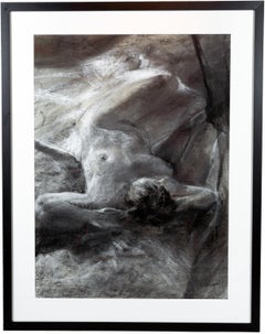 'Female Nude in Repose, ' Charcoal and Conté Drawing on Paper by Paul Wingo