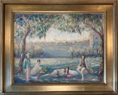 Vintage 'French Family Picnic, ' by William Stoddard Loughran, Oil on Canvas Painting