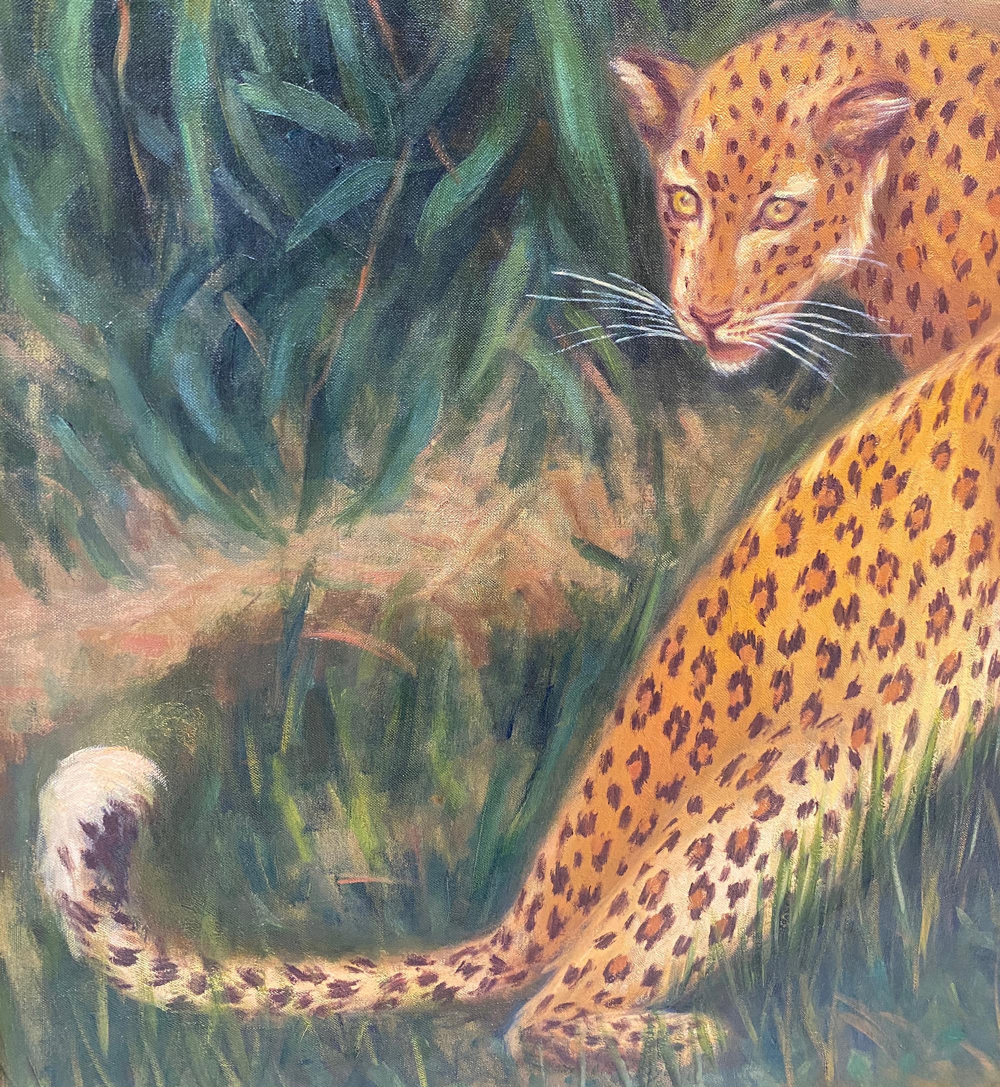'Cheetahs on the Hunt Savannah Landscape' Oil on Canvas Painting by V. Reed 3