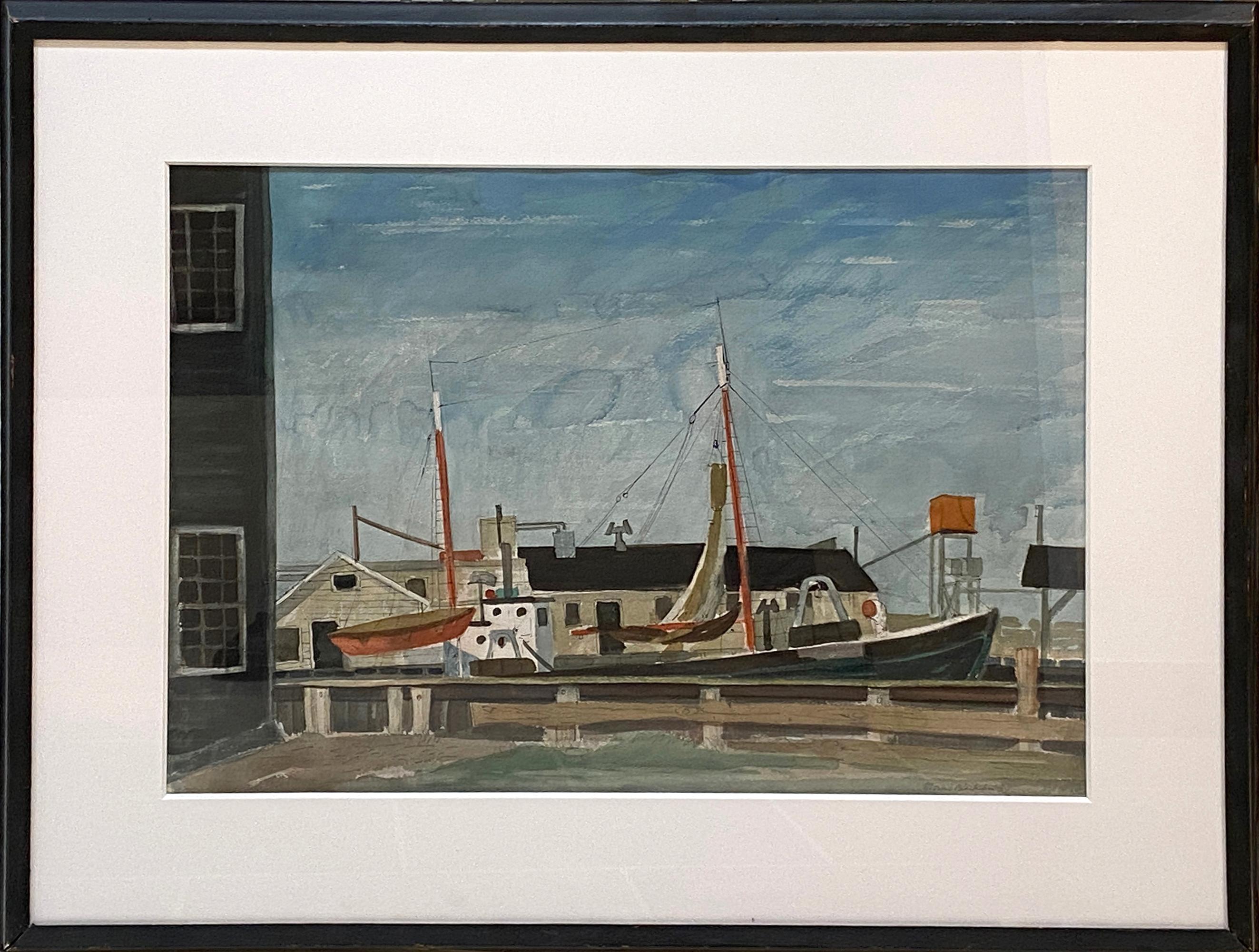 „New England Fischerschiffwerft“, von Morris Blackburn, Aquarellmalerei