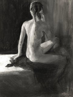 'Seated Female Nude, ' by Paul Wingo, Charcoal/Conte Drawing
