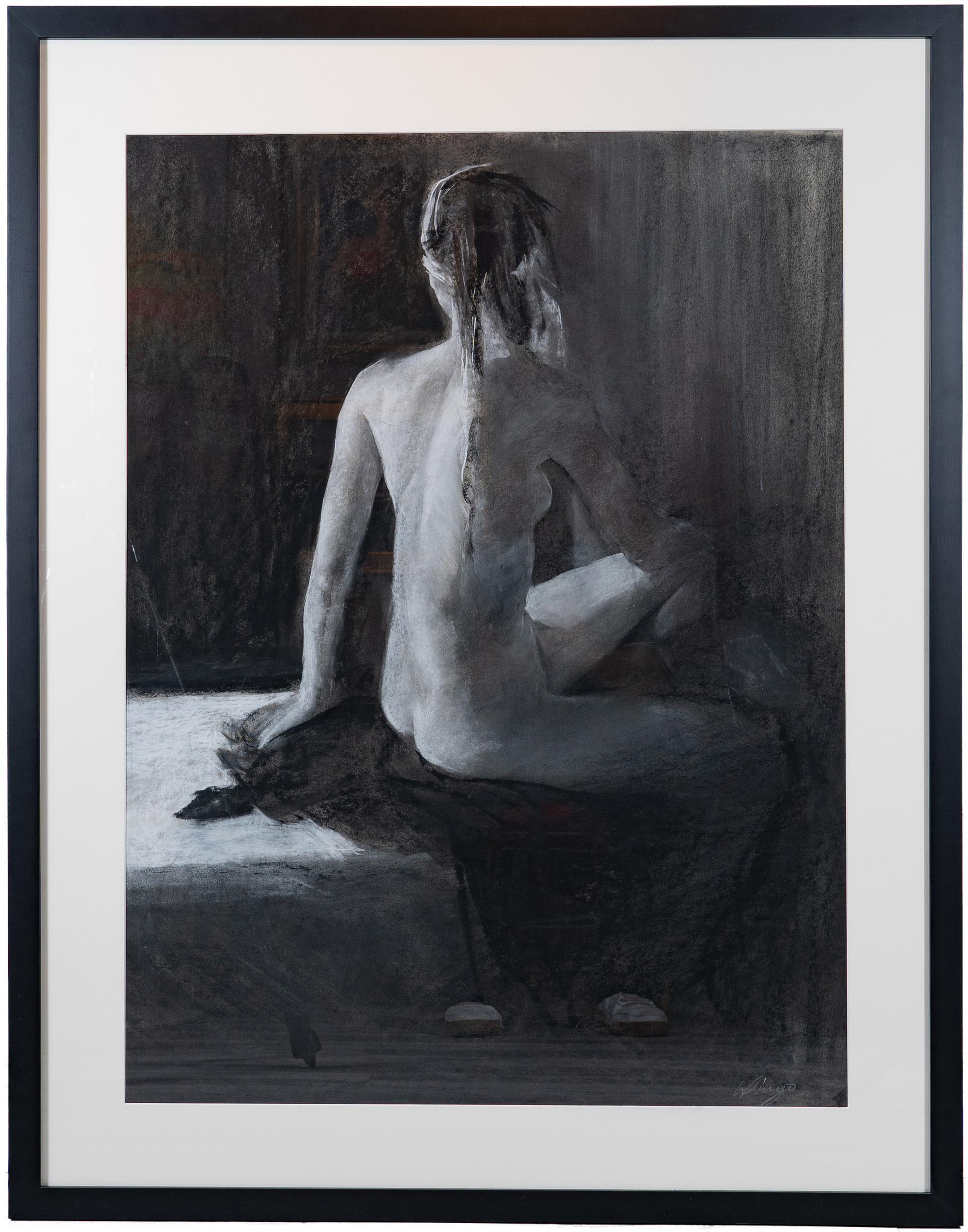 'Seated Female Nude, ' by Paul Wingo, Charcoal/Conte Drawing 