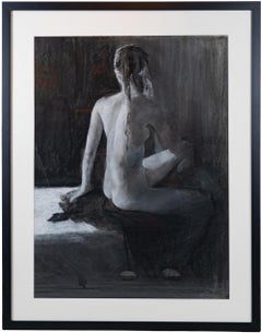 „Sitzender weiblicher Akt“, von Paul Wingo, Holzkohle/Conte-Zeichnung 