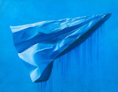 Big Blue Paper Airplane Photorealistic Acrylic and Alkyd Painting by Paul Micich