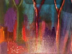 'Lullaby Trees Holding Up the Sky, '  Acrylic and Mixed Media on Linen by Noelle