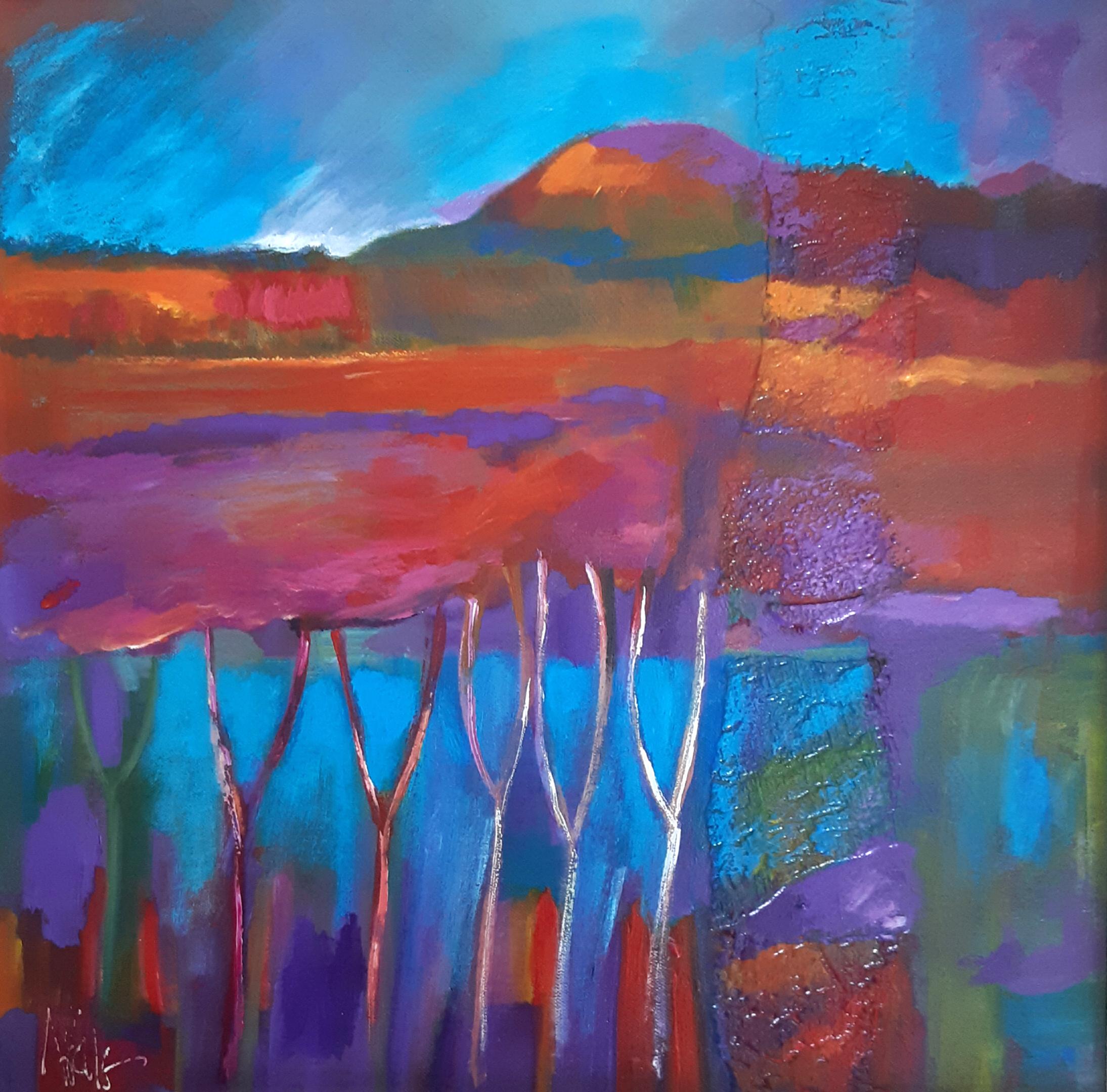 Noelle McAlinden Landscape Painting - 'Lullaby Trees Holding Up the Sky, '  Acrylic and Mixed Media on Linen by Noelle