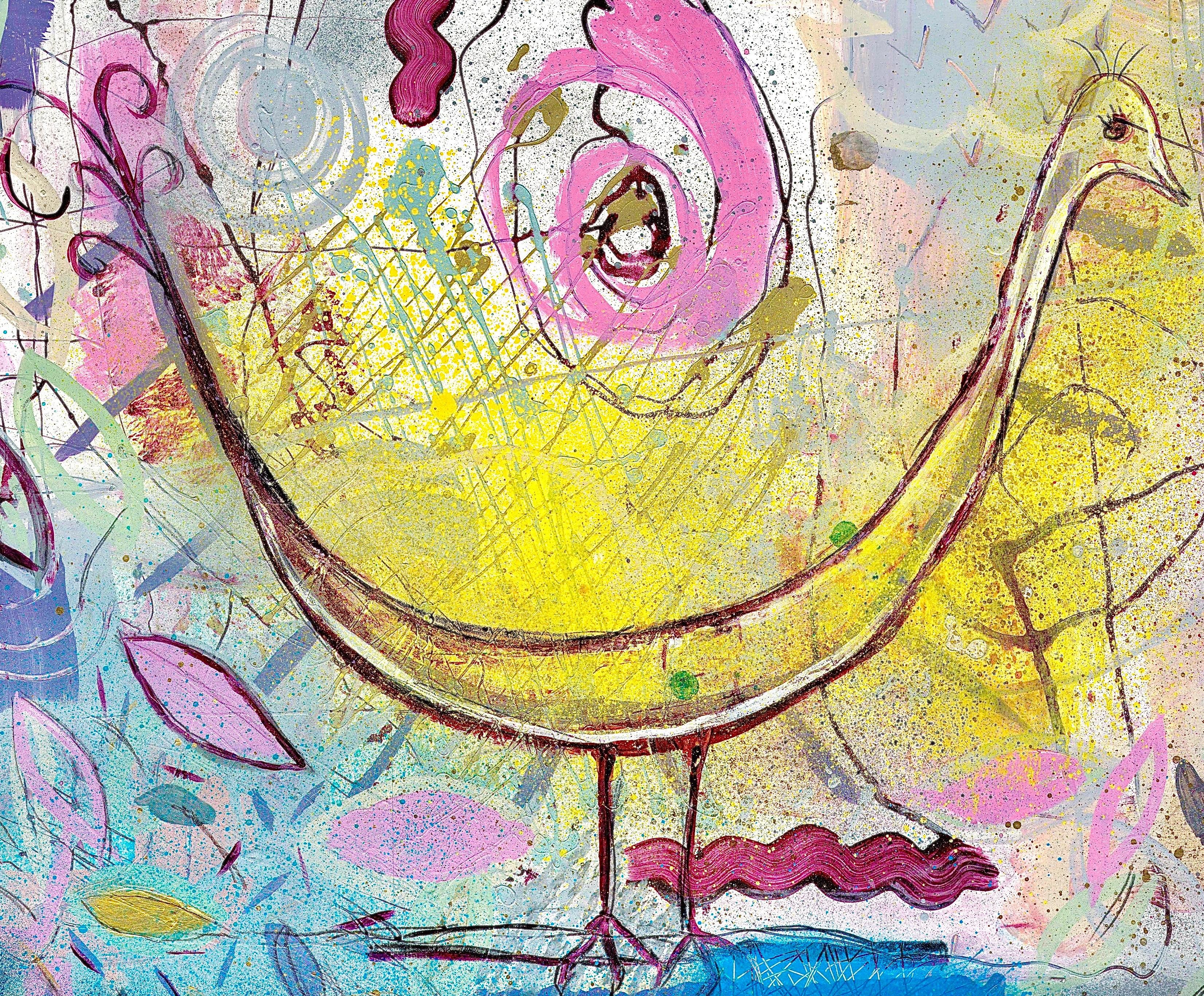'Bird Song' by Dragana Milovic, Framed Mixed Media Painting on Paper 2