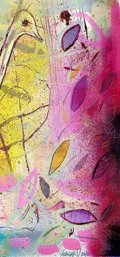 'Bird Song' by Dragana Milovic, Framed Mixed Media Painting on Paper