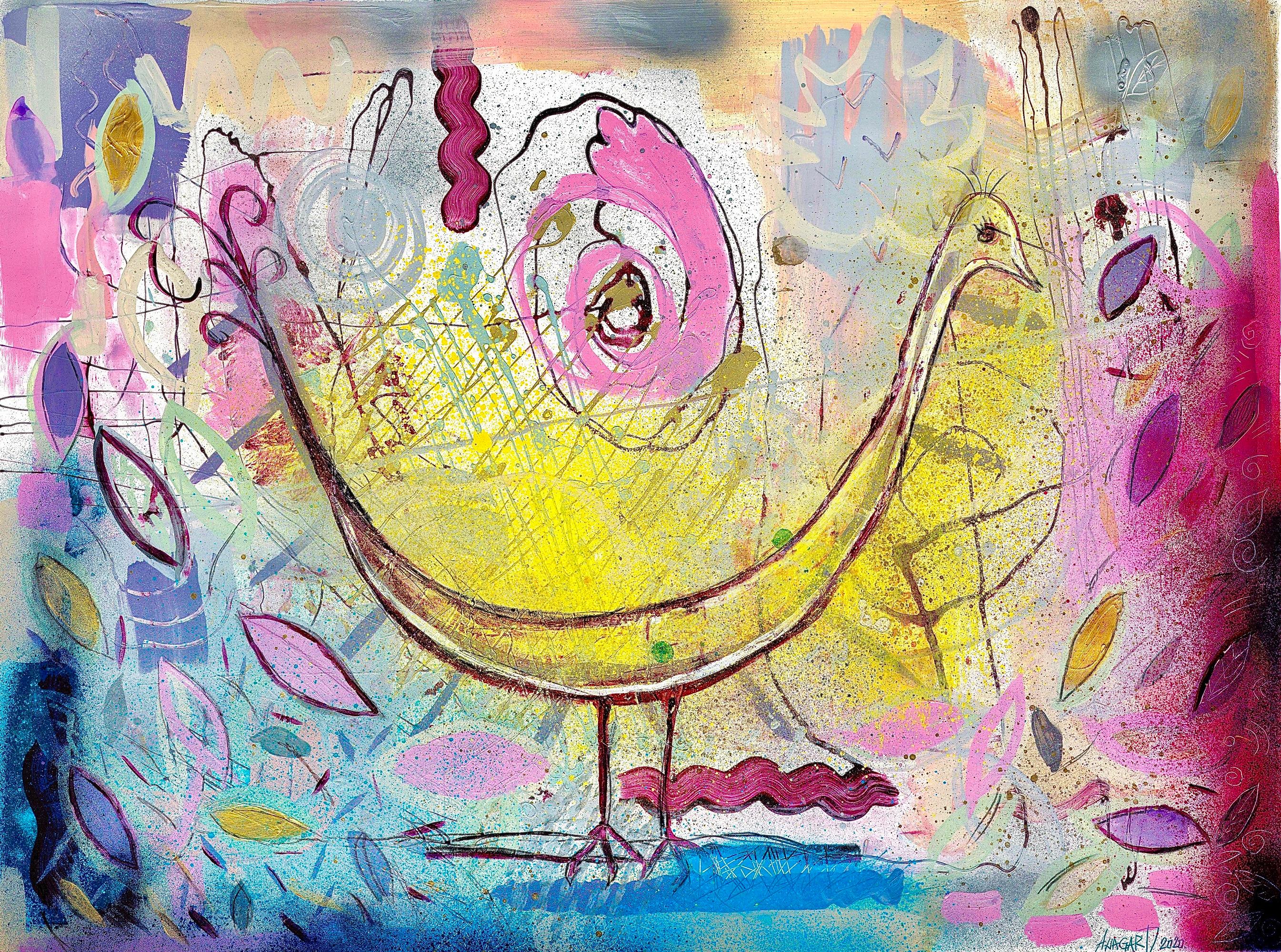 bird mixed media painting