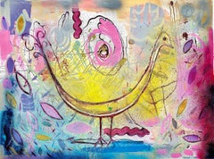 'Bird Song' by Dragana Milovic, Framed Mixed Media Painting on Paper