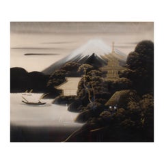 'Japanese Mountain & Lake Scene I, ' by Unknown, Watercolor and Ink Painting