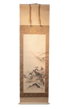 Pergamino antiguo japonés - Montaña Mística, ' de Desconocido, Pergamino de seda en acuarela