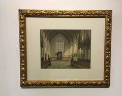 Used 'Historic English Chapel Interior, ' by Unknown, Watercolor Painting 