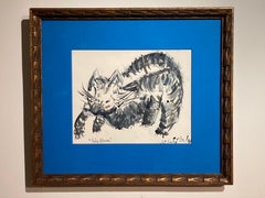 Vintage 'Abstract Cat Baby Blossom,' by BJ Coolay, Ink and Watercolor Drawing
