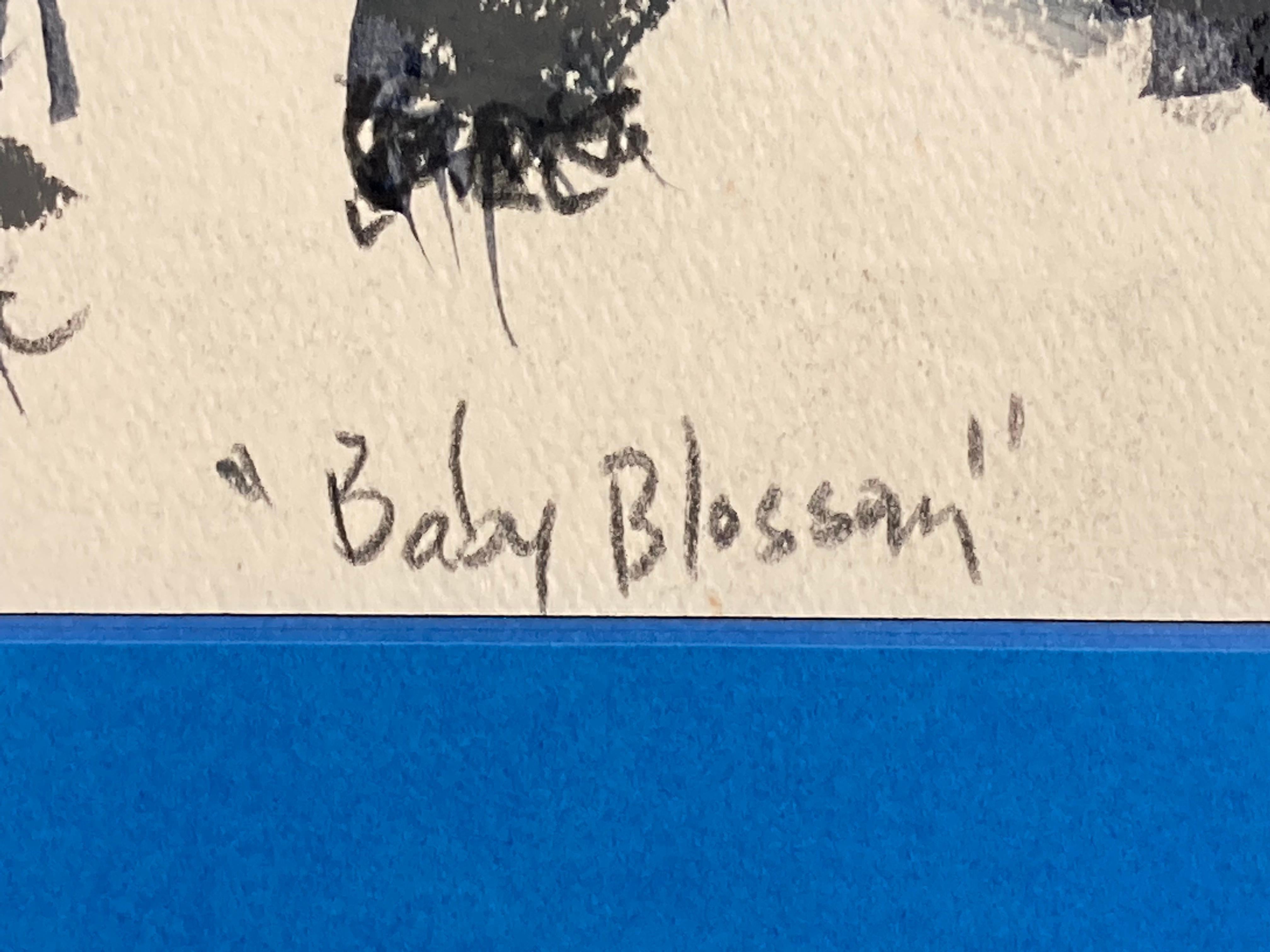 'Abstract Cat Baby Blossom, ' by BJ Coolay, Ink and Watercolor Drawing 1