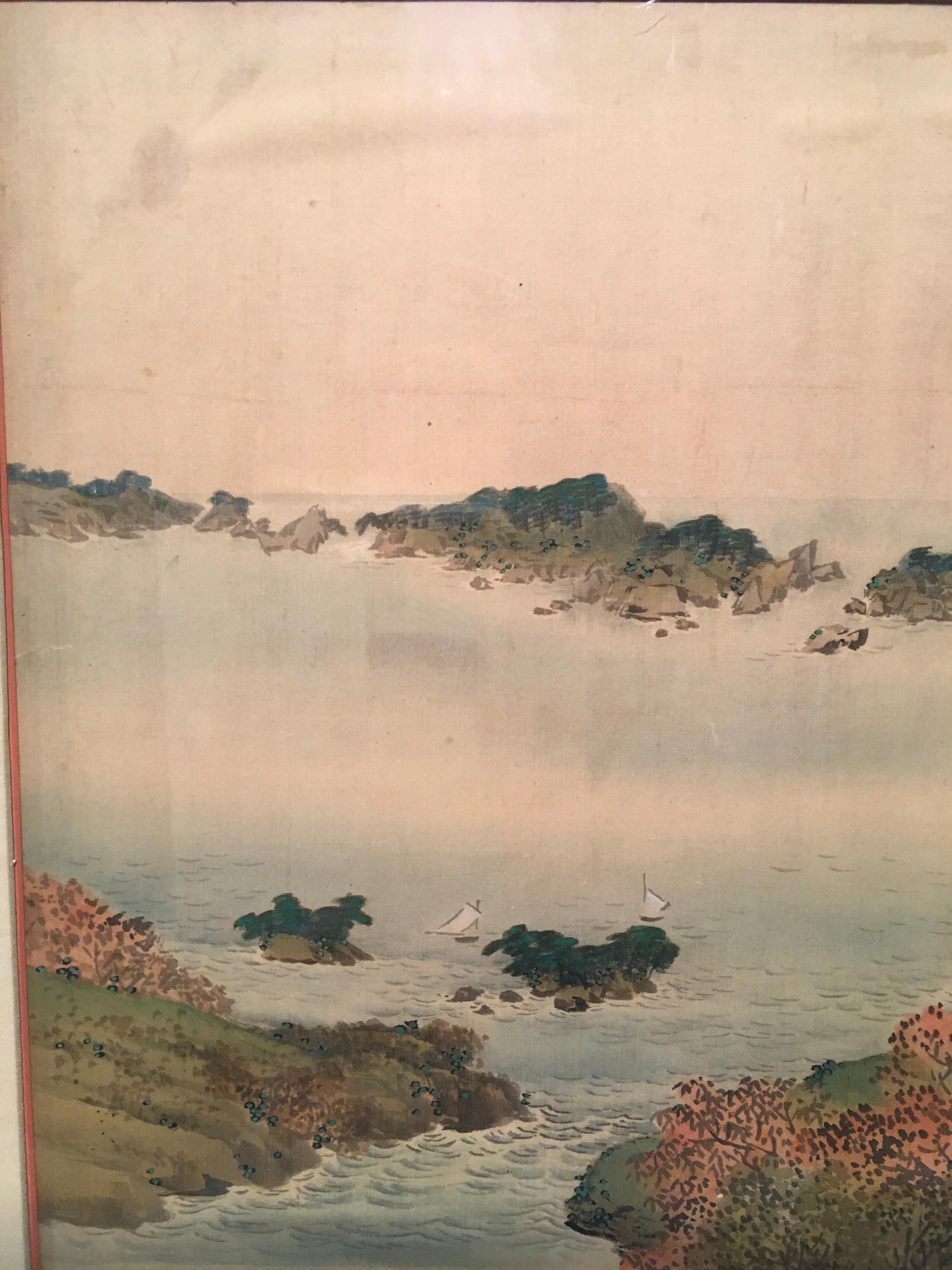 Scène de montagne chinoise, par Unknown, aquarelle sur peinture sur soie en vente 1