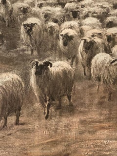 « Sheep Herd and Scottish Mountains » (le troupeau de moutons et les montagnes écossaises) de John MacWhirter, peinture à l'aquarelle