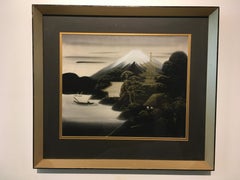 'Japanese Mountain & Lake Scene I, ' by Unknown, Watercolor and Ink Painting