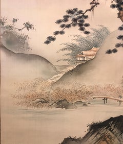 'Japanese Antique Scroll – Mystic Mountain, ' by Unknown, Watercolor Silk Scroll