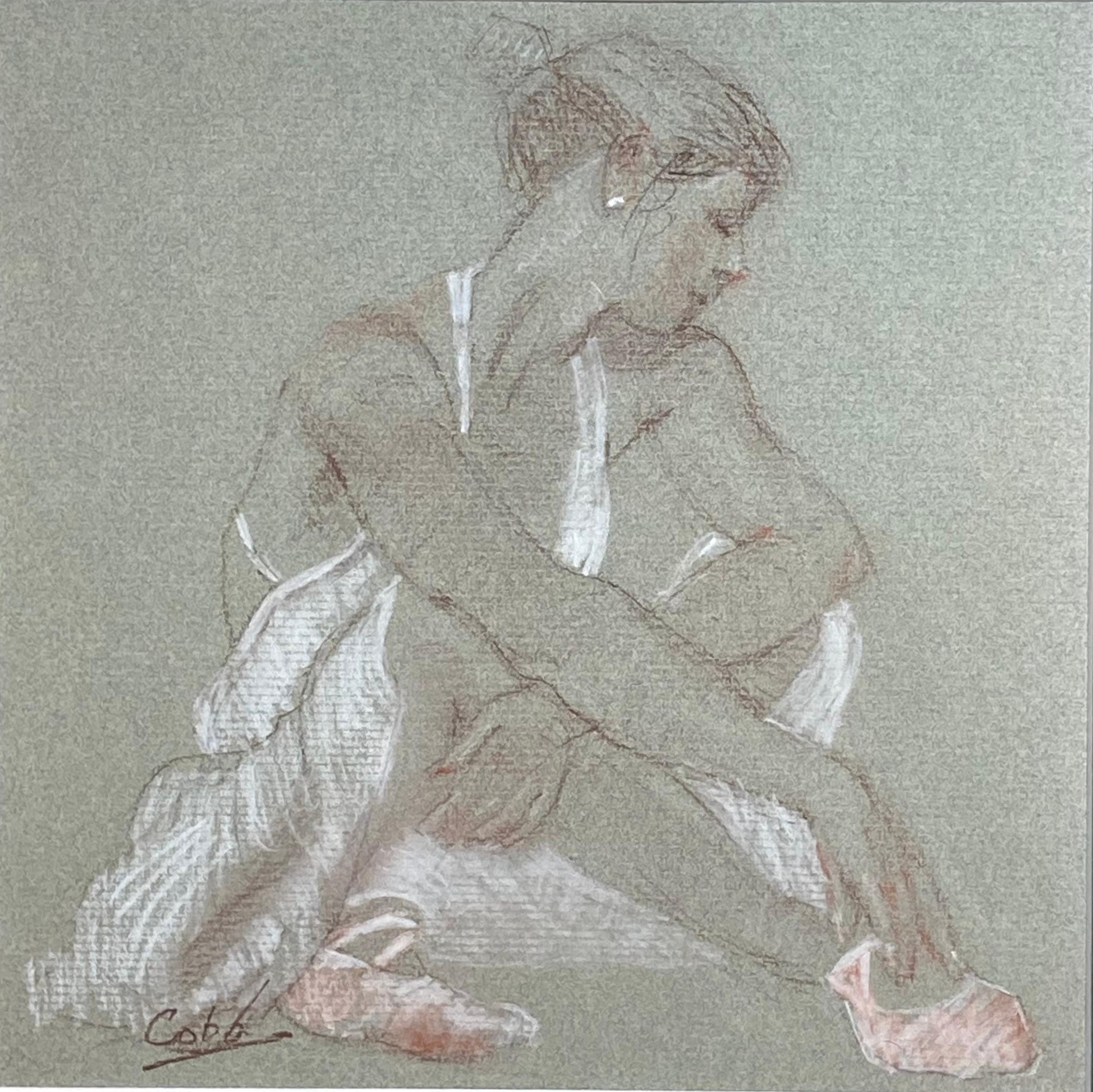 Ballerina in Repose #2, de James Cobb, Charcoal and Conte Drawing, 2021 en vente 1