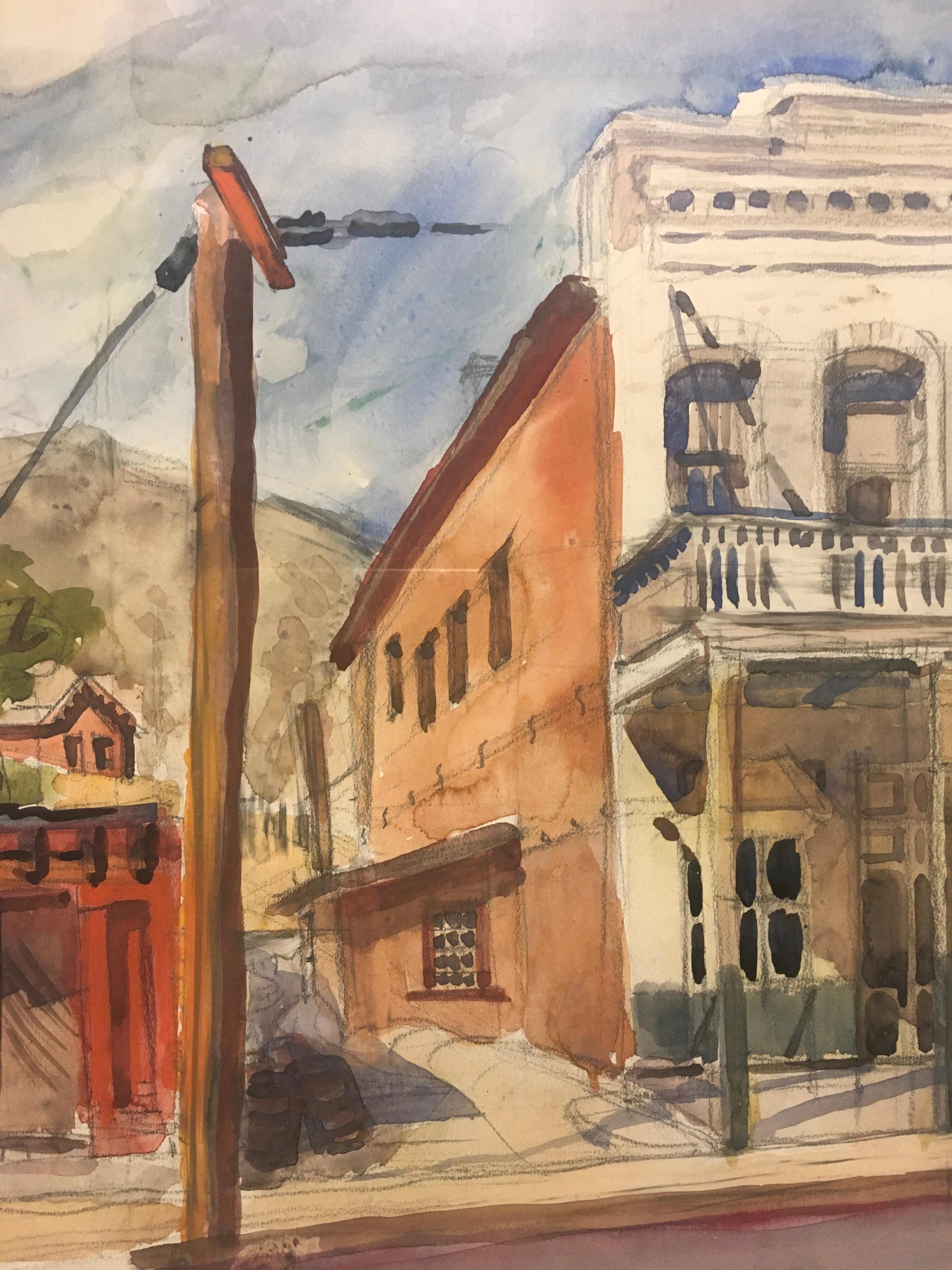 'Historic Downtown, ' by Palgrave Holmes Coates, Watercolor on Paper Painting For Sale 1