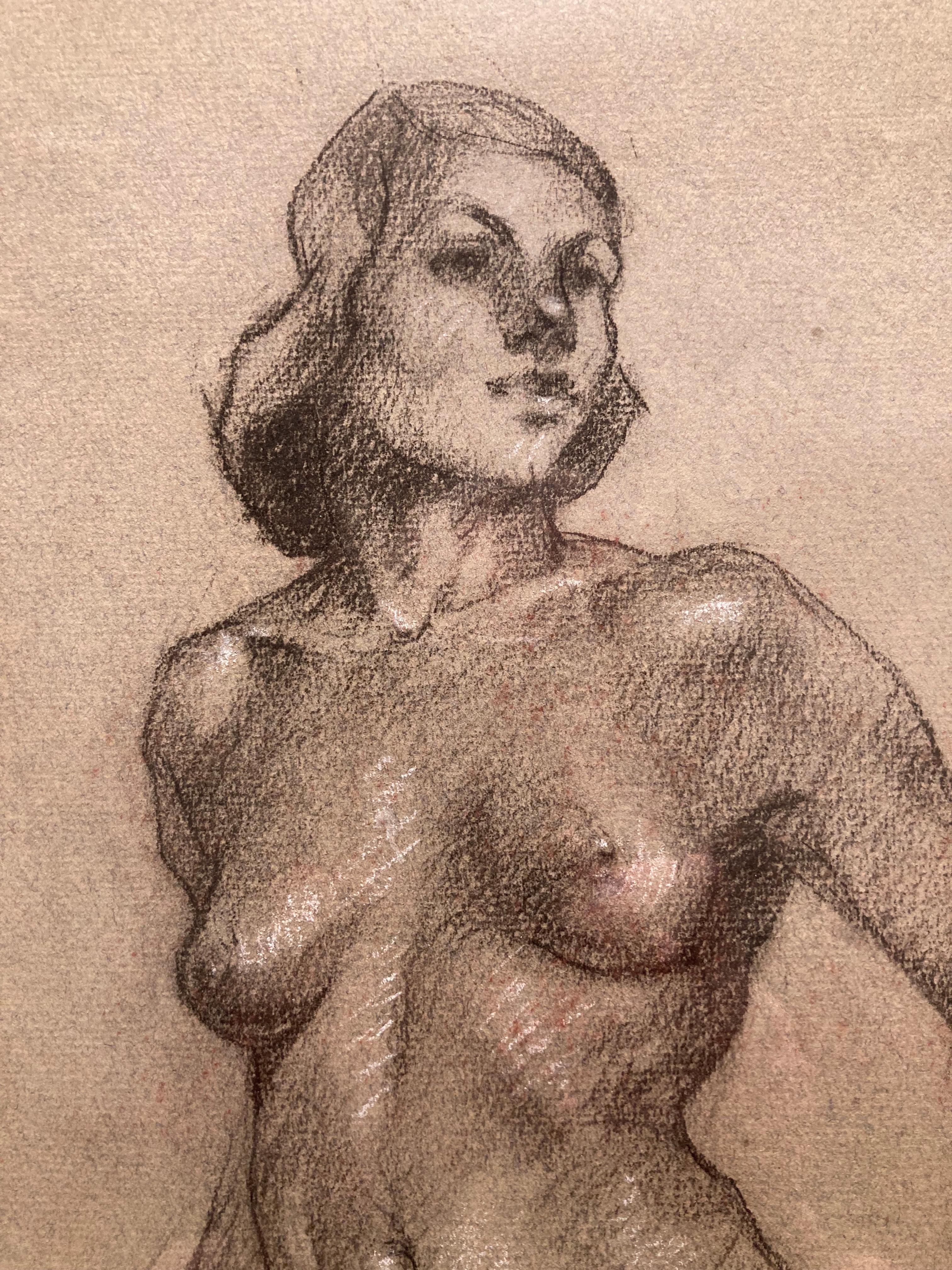 Femme nue, par R.V. Goetz, dessin au fusain sur papier en vente 2