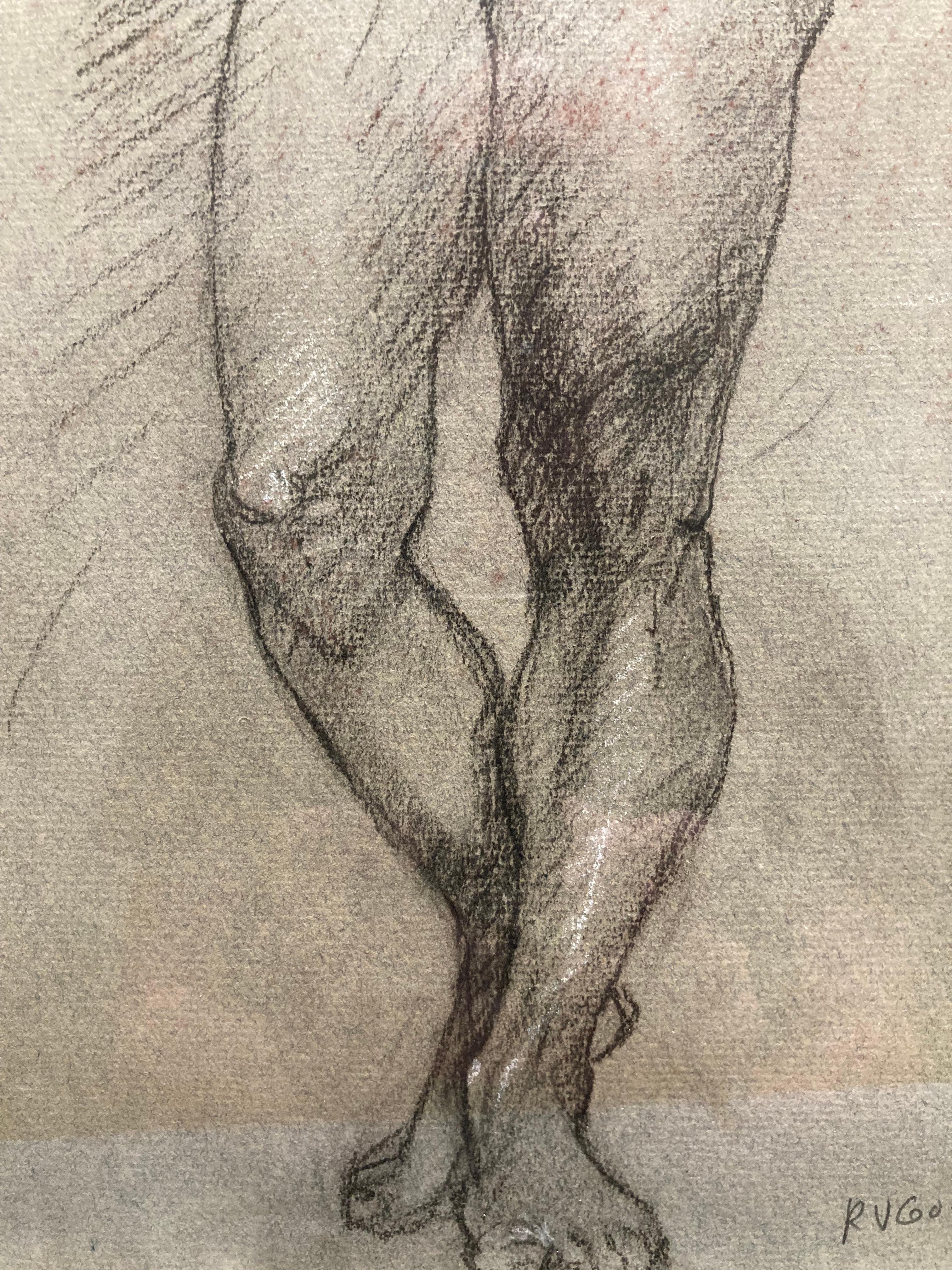 'Female Nude', by R.V. Goetz, Charcoal on Paper Drawing For Sale 4