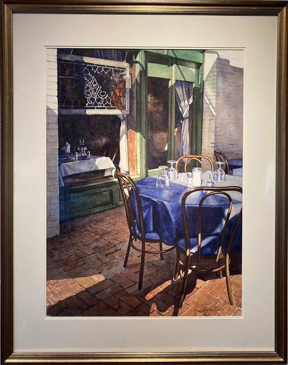 Escena callejera al aire libre", de Sonya Terpening, Acuarela sobre papel