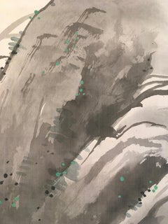 « Bird on Rock with Blue Flowers »  Par Unknown, rouleau antique chinois