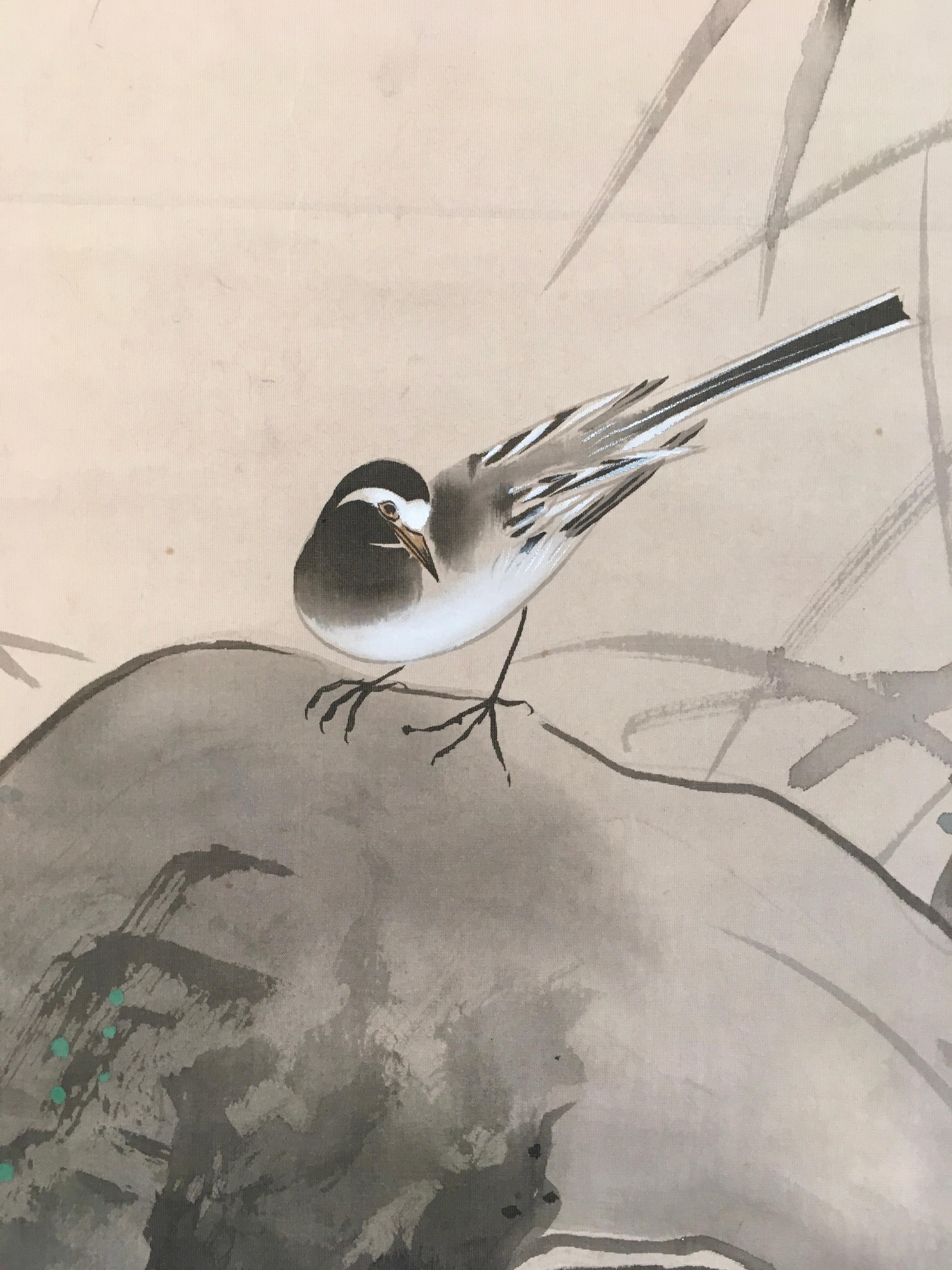 « Bird on Rock with Blue Flowers »  Par Unknown, rouleau antique chinois  en vente 6