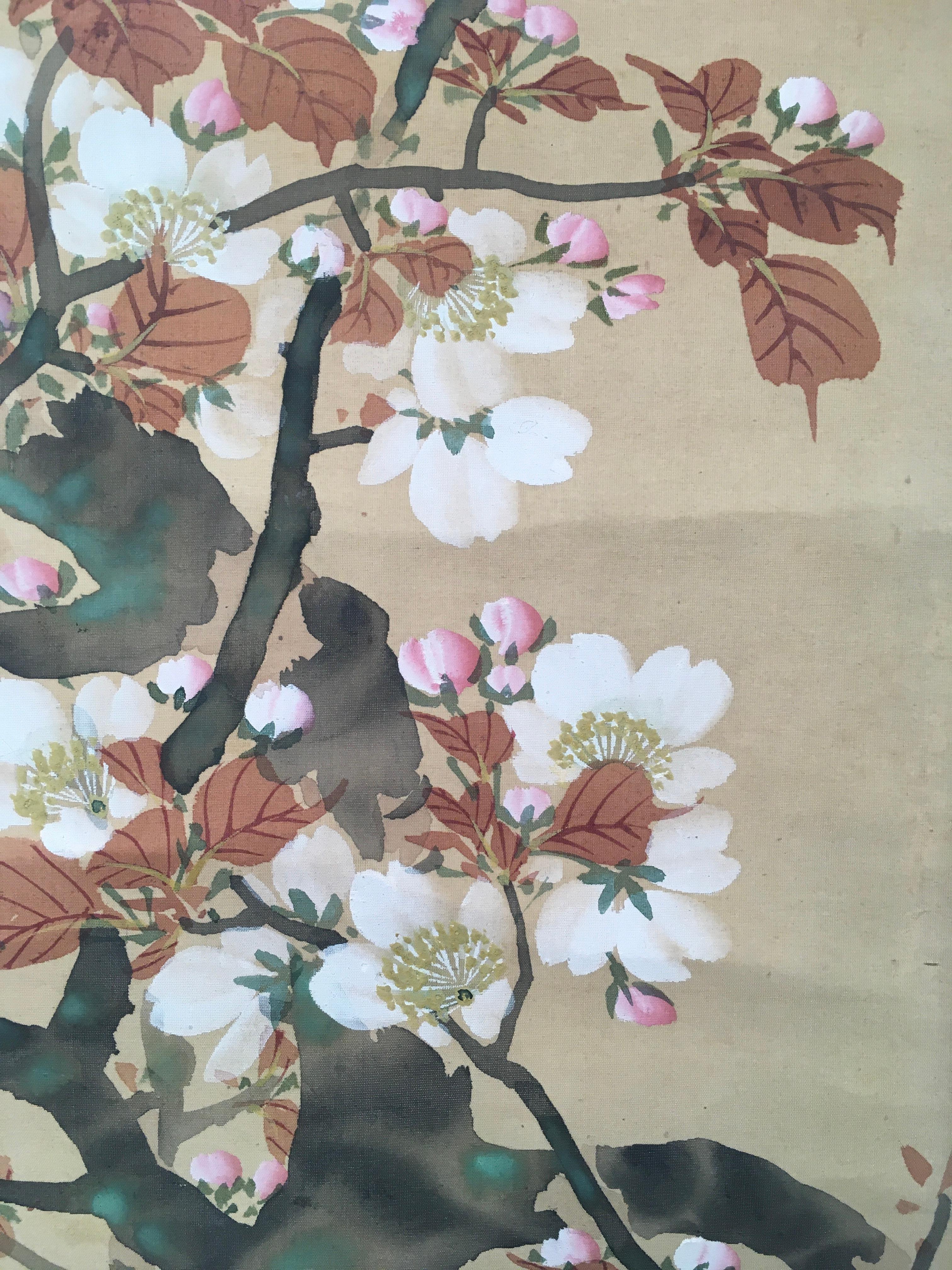 'Dogwood Tree', By Unknown, Japanese Antique Scroll For Sale 2