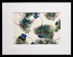 Framed Anamorphic Abstract Oil Pastel by Paul Reed with Blues, Greens, Neutrals