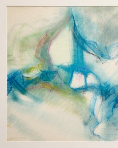 Pastel al óleo abstracto azul-verde de Paul Reed con toques de amarillo y rojo