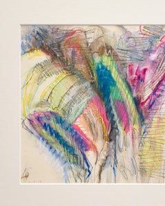 Abstract Oil Pastel on Canvas by Paul Reed; Vivid Hues of Blues, Greens, Pinks