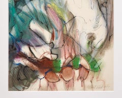 Untitled Oil Pastel on Paper by Paul Reed with Blue-Greens, Pinks and Neutrals