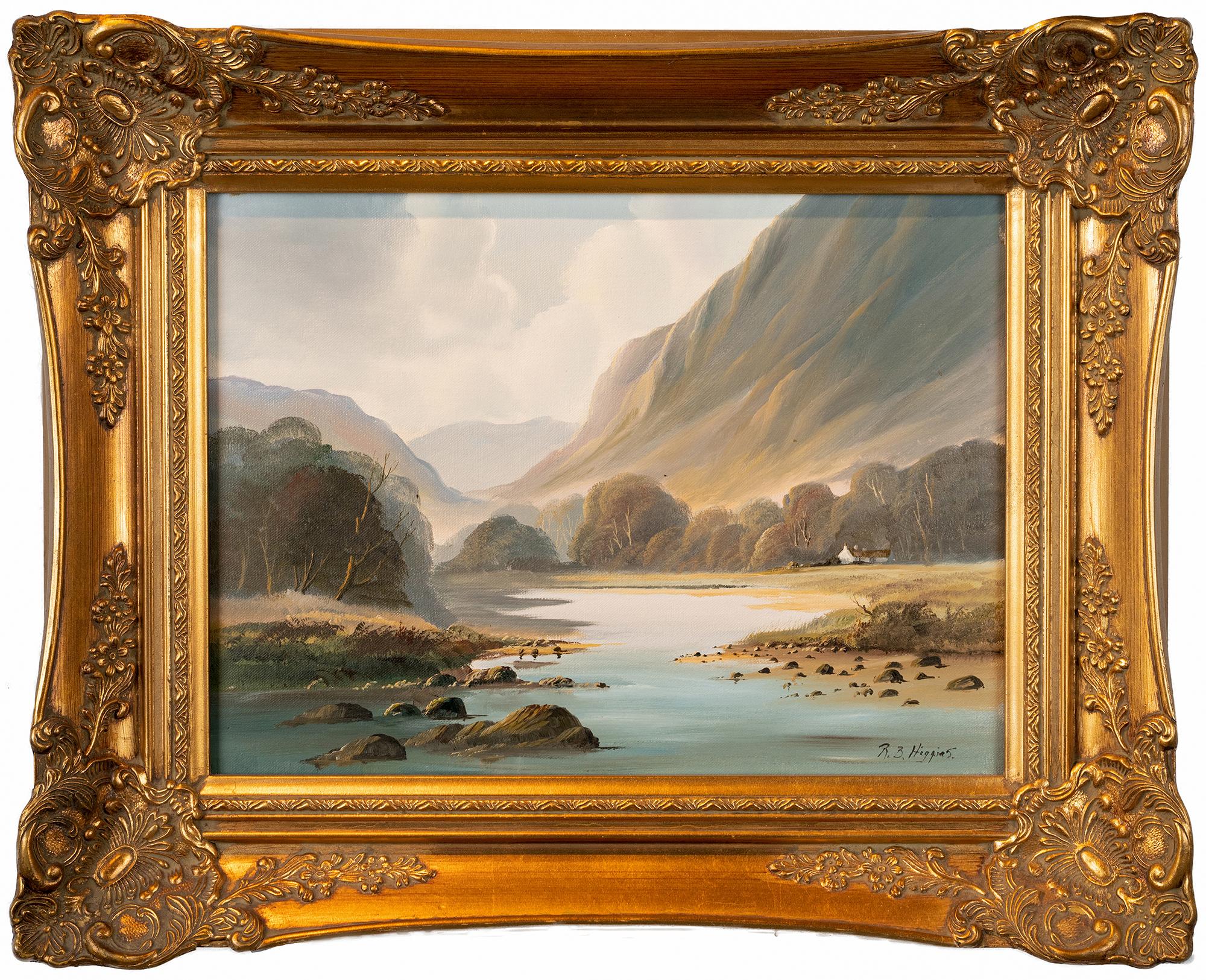 R. B. Higgins Landscape Painting - 'Mountain Scene, ' by R.B. Higgins, Oil on Canvas 