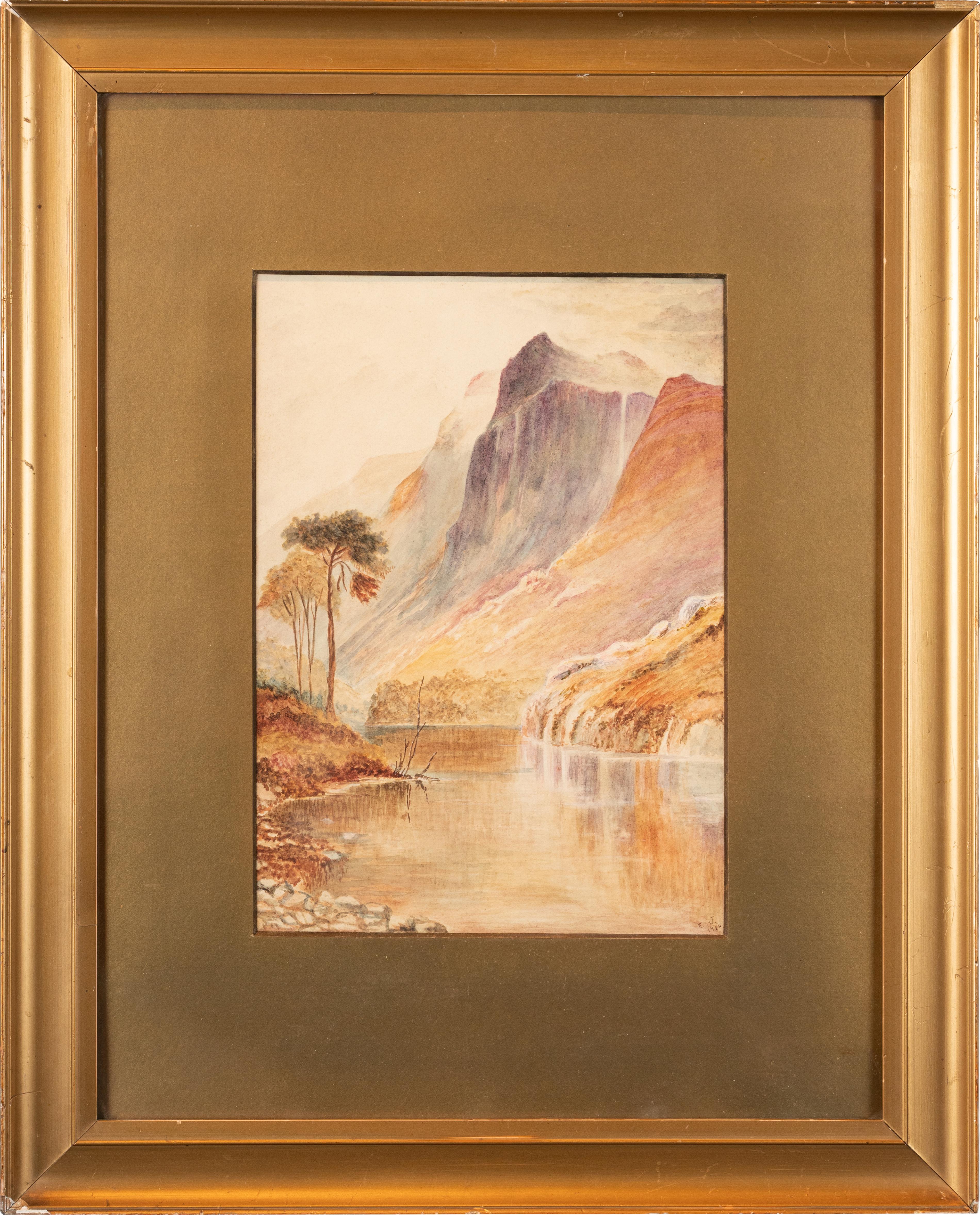 'Scottish Landscape Scene, ' by E.J., Framed 19" x 15" Watercolor Painting, 1910