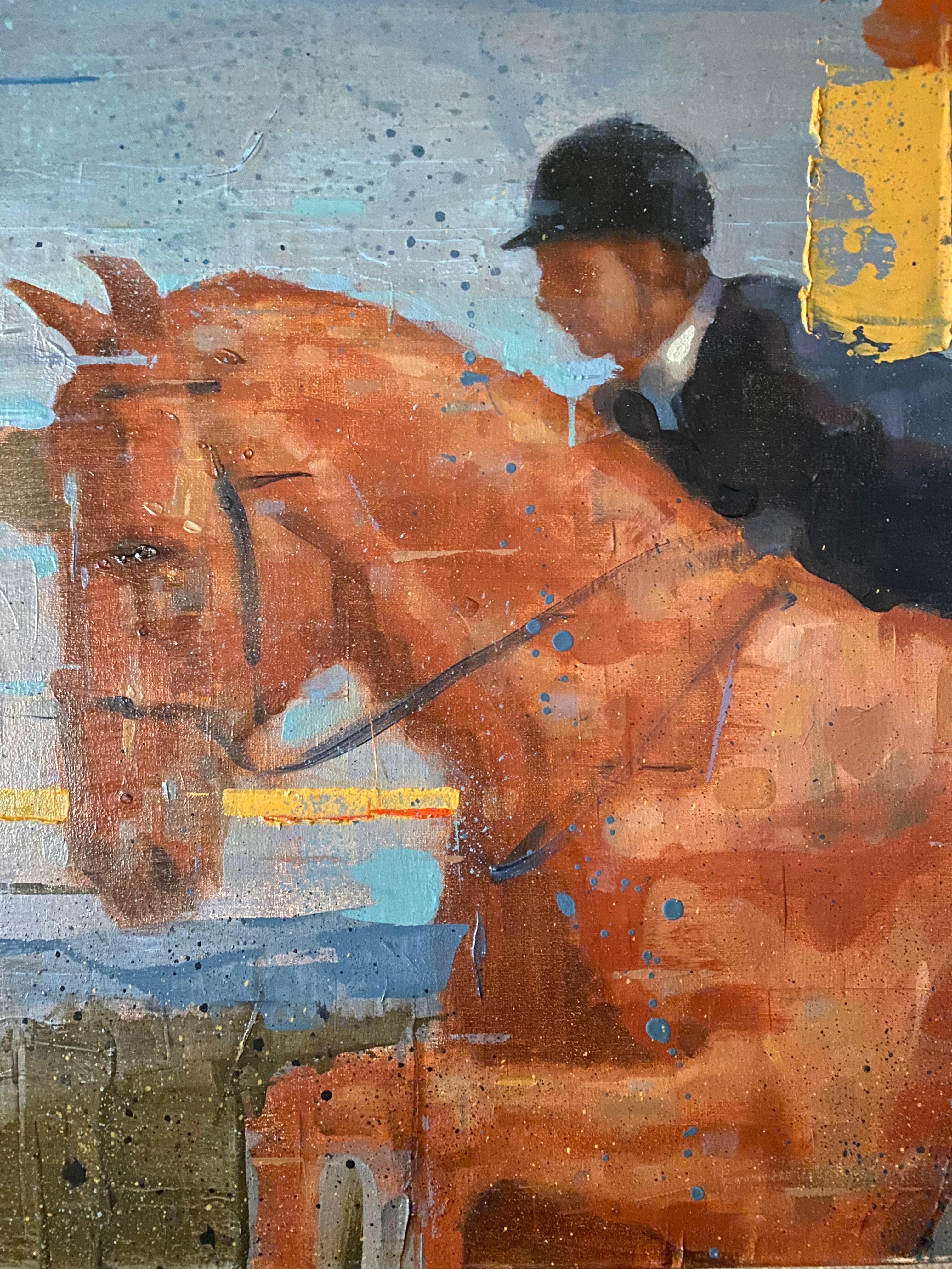 'Rider at Sunset' Equestrian and Horse Oil on Canvas Painting by Chris Brizzard For Sale 1