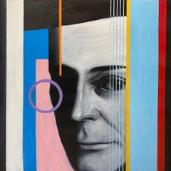 'Facebook, ' Male Portrait within Geometric Frame by George Oswalt, Oil on Canvas